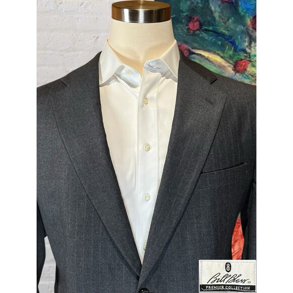 Bill Blass Premiere 44L 40x32 Gray Subtle Brown Stripe Flannel Suit - Picture 3 of 16